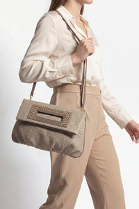 Kadın Zımbalı El Ve Omuz Çantası Panes - Vizon