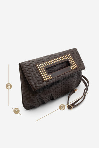 Kadın Zımbalı El Ve Omuz Çantası Panes - Kahve