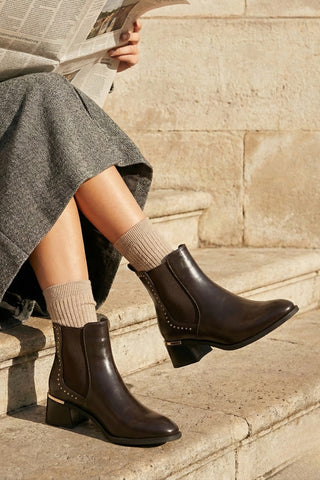 Kadın Zımbalı Topuklu Bot Ernaz - Kahve