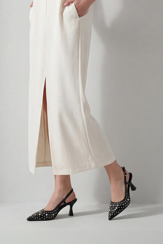 Kadın Stiletto Zımbalı Troklu Topuklu Ayakkabı Rofen - Siyah