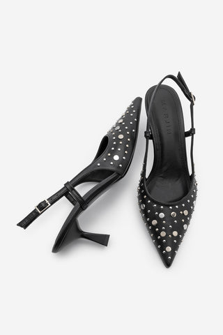 Kadın Stiletto Zımbalı Troklu Topuklu Ayakkabı Rofen - Siyah