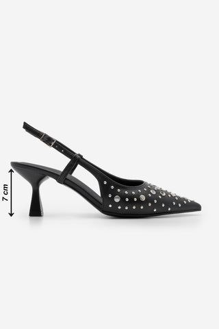 Kadın Stiletto Zımbalı Troklu Topuklu Ayakkabı Rofen - Siyah