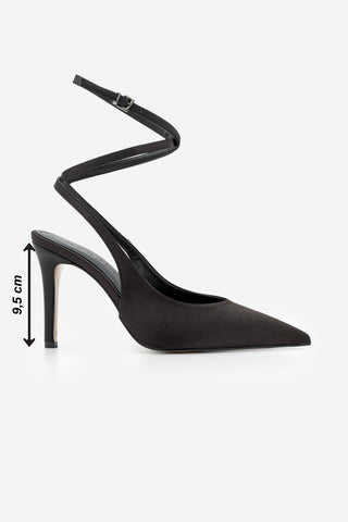 Kadın Stiletto Bilekten Bağlamalı Topuklu Ayakkabı Gisan - Siyah Saten