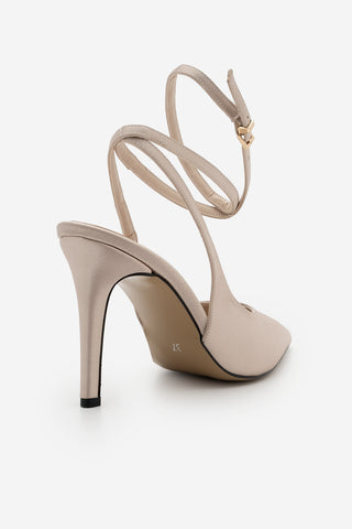 Kadın Stiletto Bilekten Bağlamalı Topuklu Ayakkabı Gisan - Bej Saten