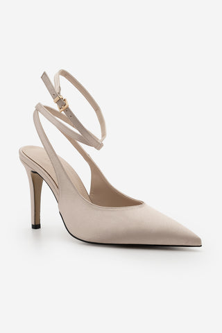 Kadın Stiletto Bilekten Bağlamalı Topuklu Ayakkabı Gisan - Bej Saten