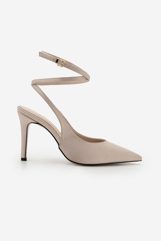 Kadın Stiletto Bilekten Bağlamalı Topuklu Ayakkabı Gisan - Bej Saten