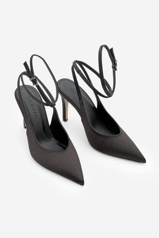 Kadın Stiletto Bilekten Bağlamalı Topuklu Ayakkabı Gisan - Siyah Saten
