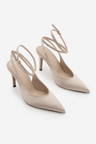 Kadın Stiletto Bilekten Bağlamalı Topuklu Ayakkabı Gisan - Bej Saten