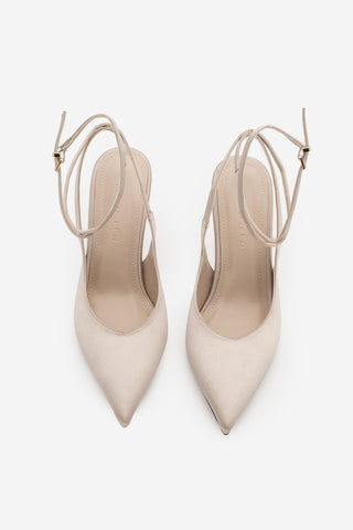 Kadın Stiletto Bilekten Bağlamalı Topuklu Ayakkabı Gisan - Bej Saten
