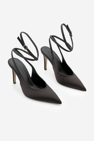 Kadın Stiletto Bilekten Bağlamalı Topuklu Ayakkabı Gisan - Siyah Saten