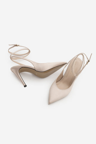 Kadın Stiletto Bilekten Bağlamalı Topuklu Ayakkabı Gisan - Bej Saten