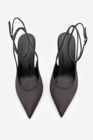 Kadın Stiletto Bilekten Bağlamalı Topuklu Ayakkabı Gisan - Siyah Saten