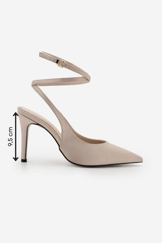 Kadın Stiletto Bilekten Bağlamalı Topuklu Ayakkabı Gisan - Bej Saten