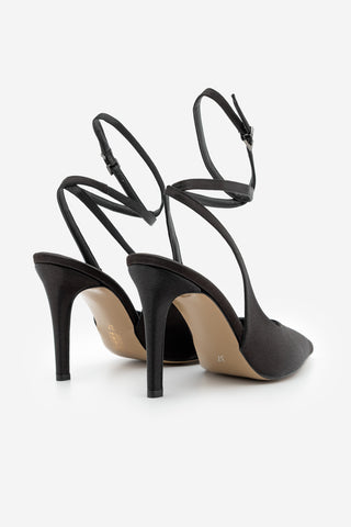Kadın Stiletto Bilekten Bağlamalı Topuklu Ayakkabı Gisan - Siyah Saten