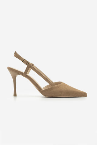 Kadın Stiletto Sivri Burun Klasik Topuklu Ayakkabı Tandor - Camel Süet
