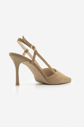 Kadın Stiletto Sivri Burun Klasik Topuklu Ayakkabı Tandor - Camel Süet