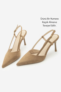 Kadın Stiletto Sivri Burun Klasik Topuklu Ayakkabı Tandor - Camel Süet