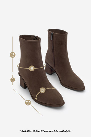 Kadın Arkadan Fermuarlı Topuklu Bot Atirya - Kahve Süet