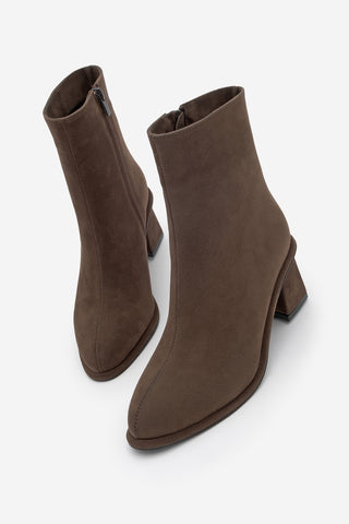 Kadın Arkadan Fermuarlı Topuklu Bot Atirya - Kahve Süet