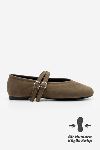 Kadın Çapraz Bantlı Babet Niroza - Kahve Süet