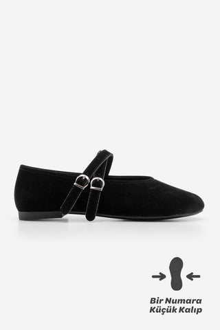 Kadın Çapraz Bantlı Babet Niroza - Siyah Süet