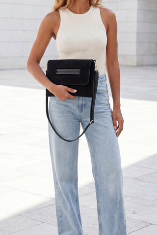 Kadın Clutch & Portföy El ve Omuz Çantası Sonira - Siyah Süet