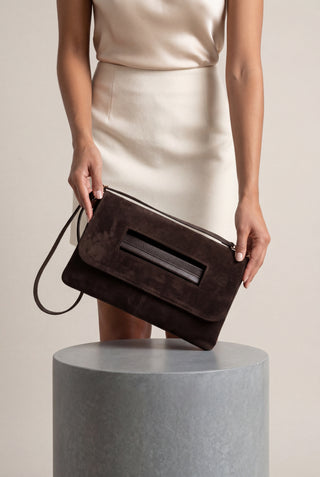 Kadın Clutch & Portföy El ve Omuz Çantası Sonira - Kahve Süet