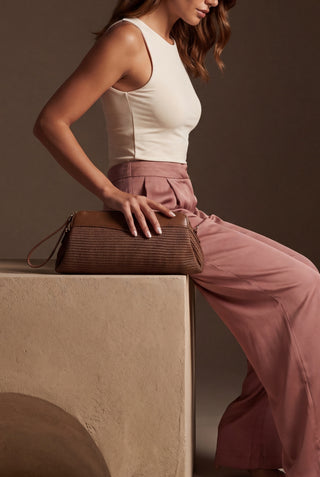 Kadın Hasır Görünümlü Clutch & Portföy El Ve Omuz Çantası Amarte - Taba