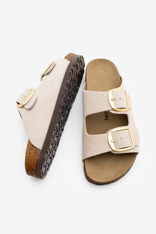 Kadın Hakiki Deri Eva Taban Günlük Terlik Poli - Bej