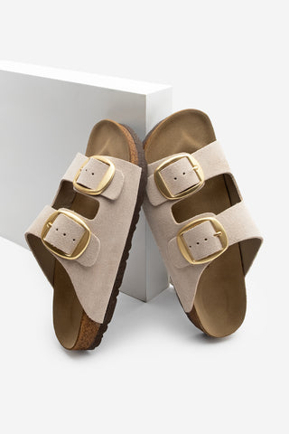 Kadın Hakiki Deri Eva Taban Günlük Terlik Poli - Bej