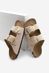 Kadın Hakiki Deri Eva Taban Günlük Terlik Poli - Bej