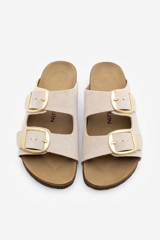 Kadın Hakiki Deri Eva Taban Günlük Terlik Poli - Bej