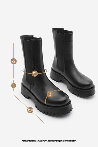 Kadın Hakiki Deri  Günlük Bot Bukre - Siyah