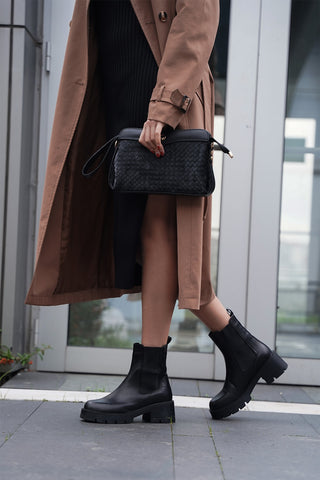 Kadın Hakiki Deri Kalın Topuklu Günlük Bot Viper - Siyah