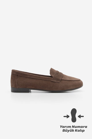 Kadın Hakiki Deri Loafer Ayakkabı Rosme - Kahve Süet