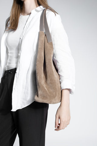 Kadın Hakiki Deri Omuz Çantası Filun - Vizon Süet