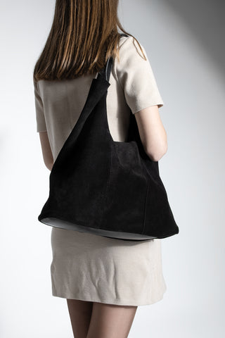 Kadın Hakiki Deri Omuz Çantası Filun - Siyah Süet
