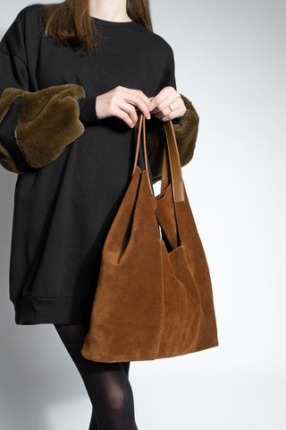 Kadın Hakiki Deri Omuz Çantası Filun - Taba Süet