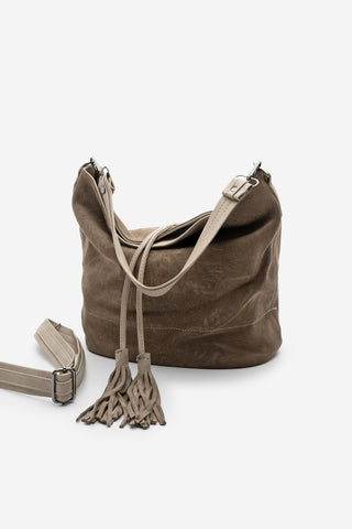 Kadın Hakiki Deri Omuz Çantası Olven - Vizon Süet