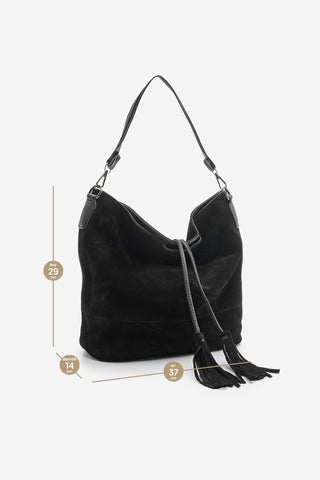 Kadın Hakiki Deri Omuz Çantası Olven - Siyah Süet