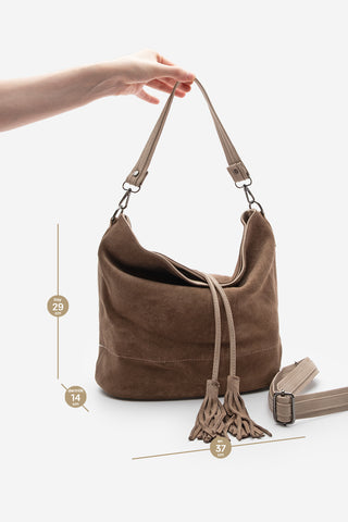 Kadın Hakiki Deri Omuz Çantası Olven - Vizon Süet