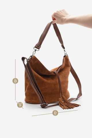 Kadın Hakiki Deri Omuz Çantası Olven - Taba Süet