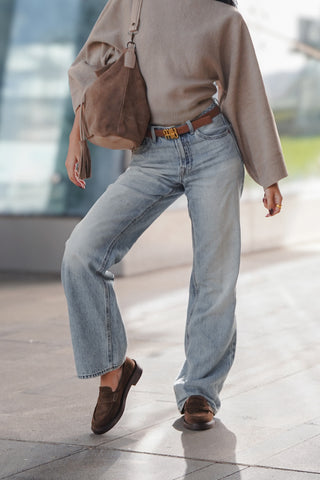 Kadın Hakiki Deri Omuz Çantası Olven - Vizon Süet