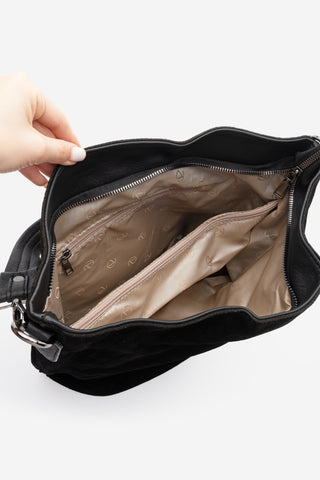 Kadın Hakiki Deri Omuz Çantası Olven - Siyah Süet