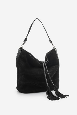 Kadın Hakiki Deri Omuz Çantası Olven - Siyah Süet