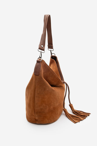 Kadın Hakiki Deri Omuz Çantası Olven - Taba Süet