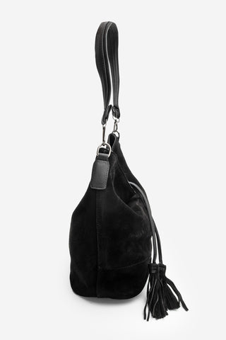 Kadın Hakiki Deri Omuz Çantası Olven - Siyah Süet