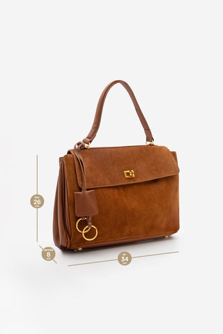 Kadın Hakiki Deri Omuz Çantası Rinyas - Taba Süet