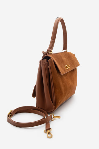 Kadın Hakiki Deri Omuz Çantası Rinyas - Taba Süet