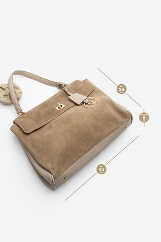 Kadın Hakiki Deri Omuz Çantası Rinyas - Vizon Süet